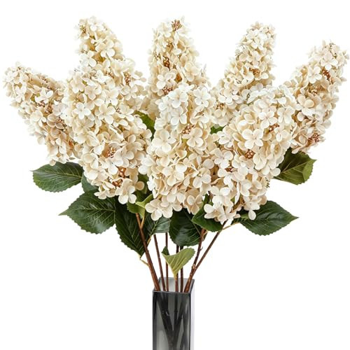 HO2NLE Beige Hydrangea Faux Flowers, Cream, 8 PCS | Amazon (US)