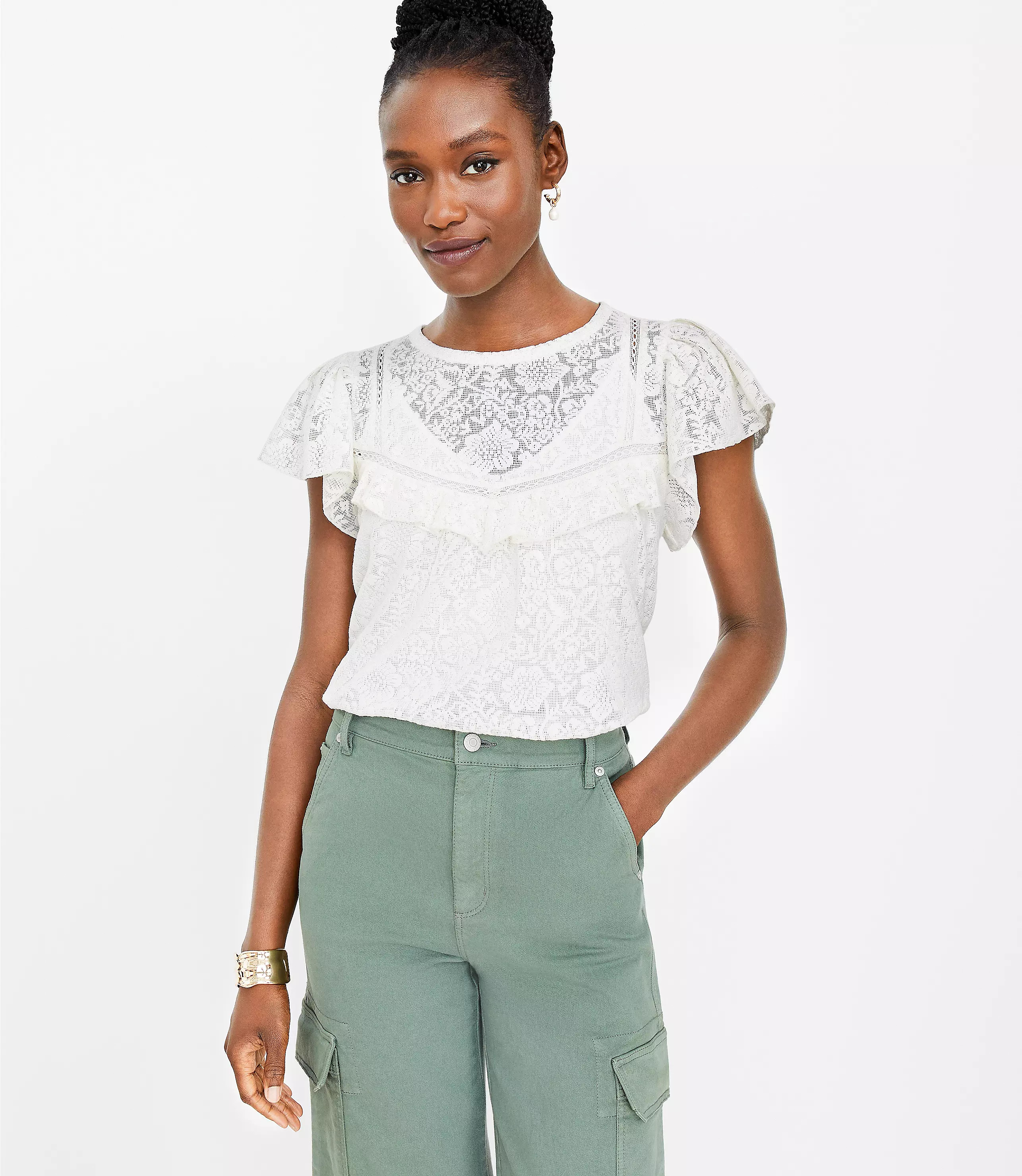 Chevron Lace Ruffle Top | LOFT