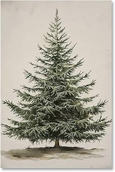 Yermidi Vintage Christmas Tree Wall Art Green Neutral Pine Tree Poster Rustic Farmhouse Holiday M... | Amazon (US)