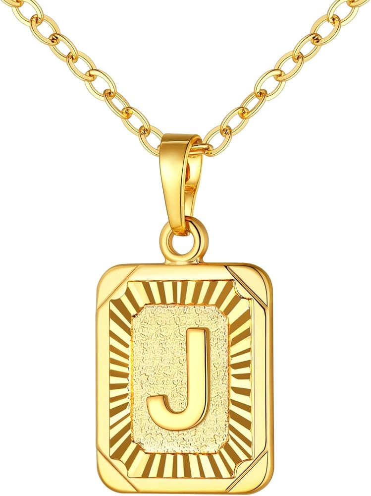 U7 Square Initial Necklace, Gold/Platinum Plated A-Z 26 Letters Pendant Necklace for Women Men, L... | Amazon (US)