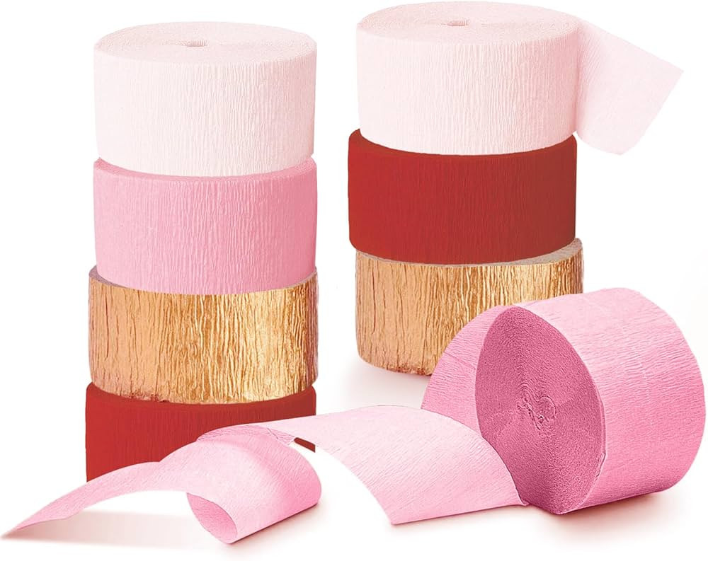 NICROHOME EUR Valentine's Day Decorations, 8 Rolls Pink Red Crepe Paper Streamers for Galentine's... | Amazon (US)