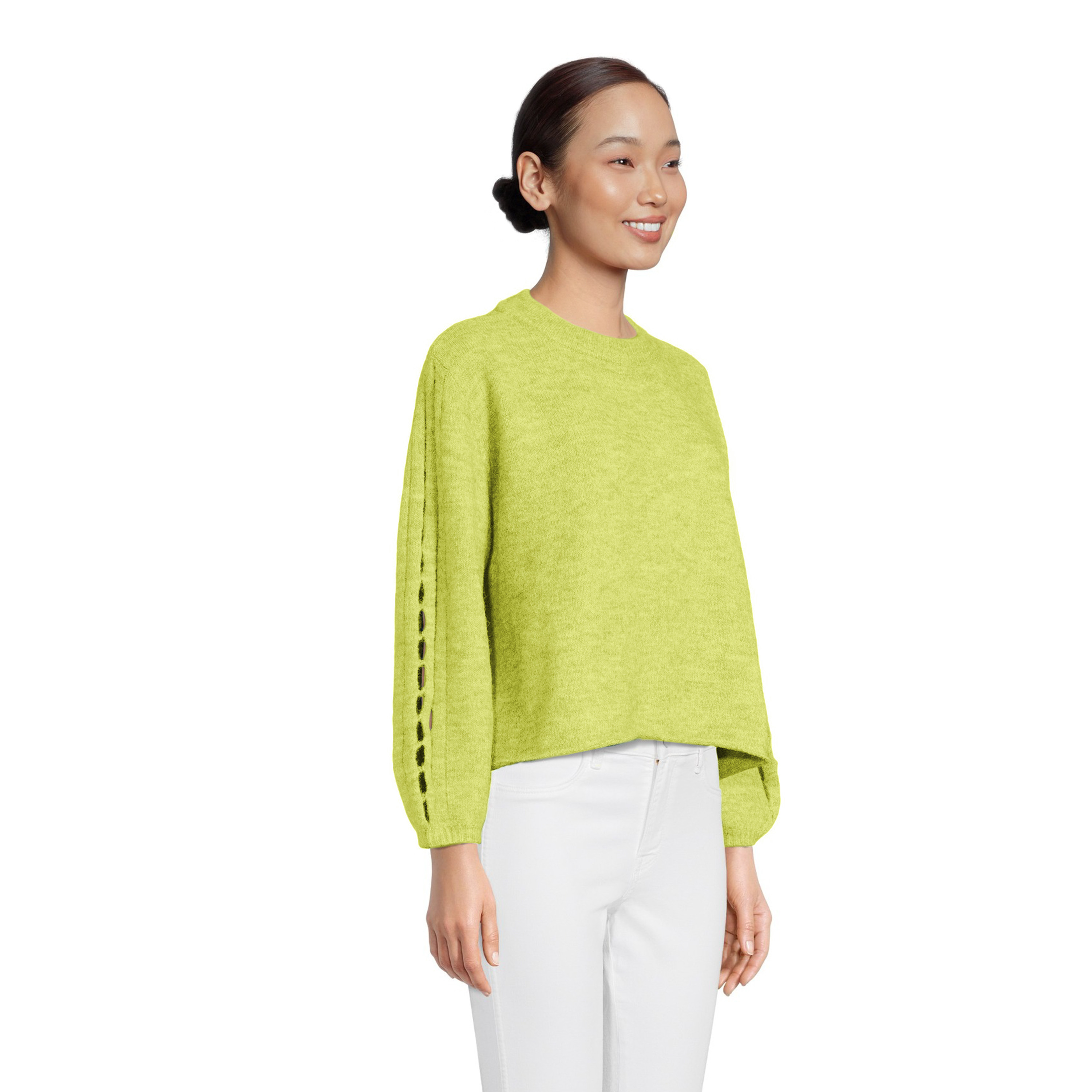 Bright Green Recycled Yarn Cutout Sleeve Sweater | World Market