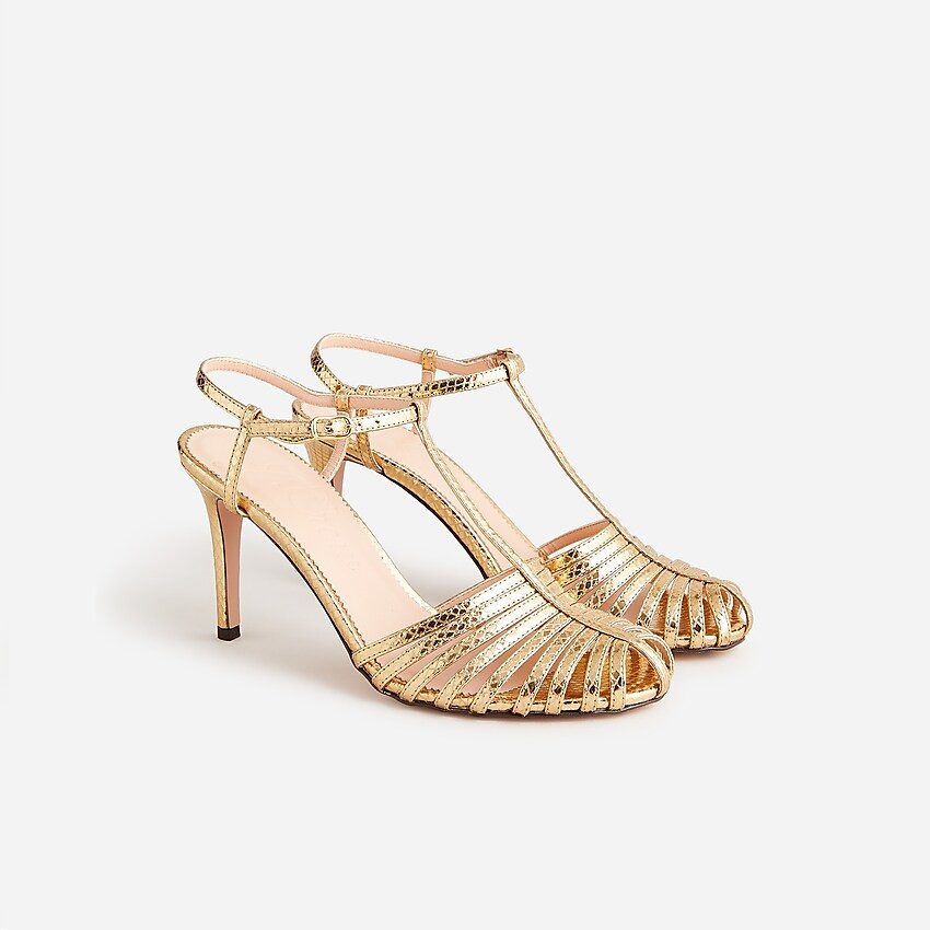 Rylie caged-toe heels in snake-embossed Italian leather | J. Crew US