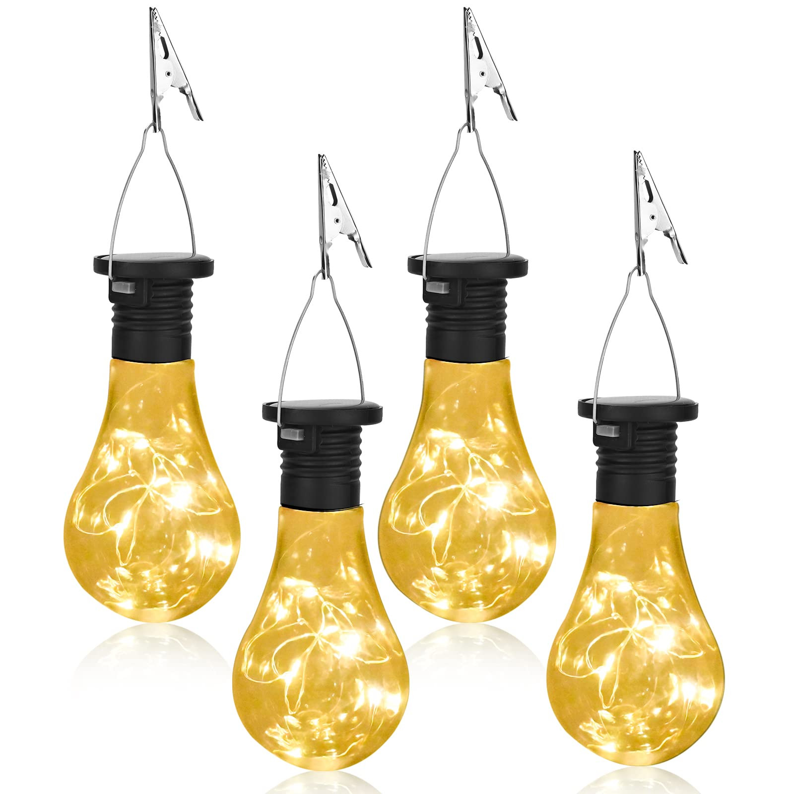 4 Pack Hanging Solar Lights Outdoor, Decorative Solar Light Bulb with Clip, Solar Powered Waterproof Bulbs Lighting with Handle for Garden, Yard,Patio,Tree,Holiday-Warm White | Amazon (US)