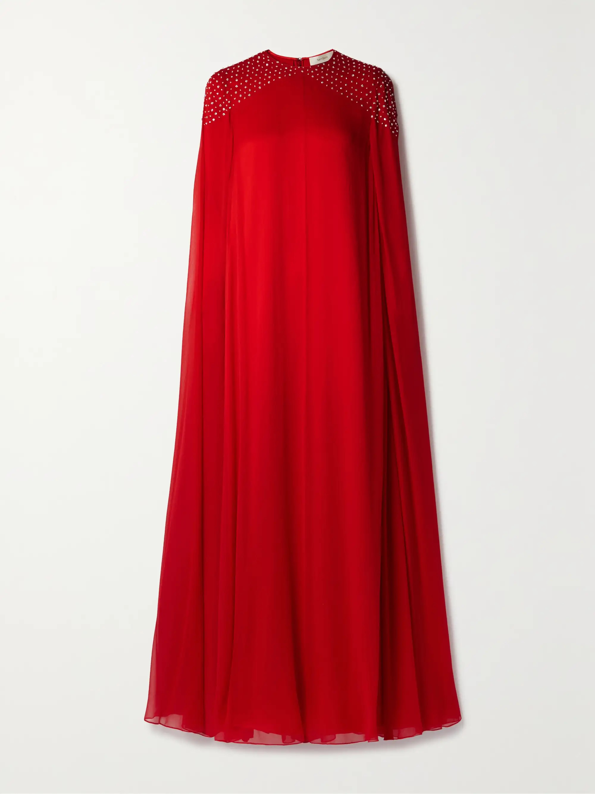 Red Cape-effect crystal-embellished silk-chiffon gown | SEMSEM | NET-A-PORTER | NET-A-PORTER (US)
