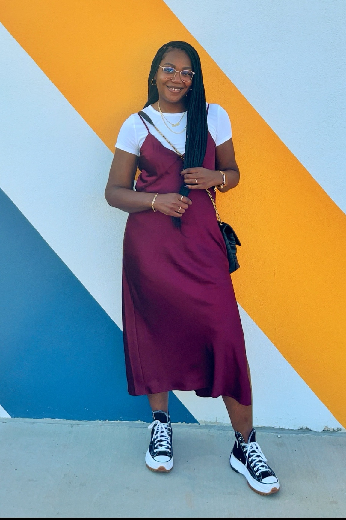 Dressing down a satin dress #satin dress #sneakers #converse #casualoutfit 