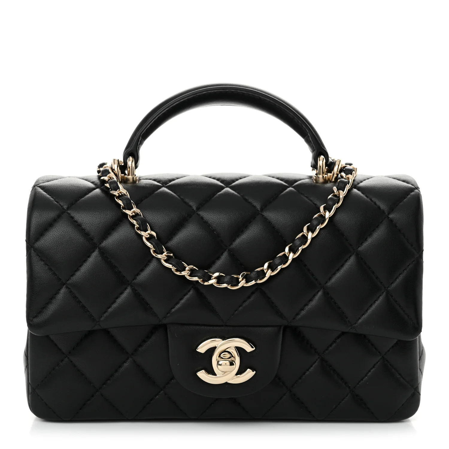 CHANEL Lambskin Quilted Mini Top Handle Rectangular Flap Black | FASHIONPHILE | FASHIONPHILE (US)