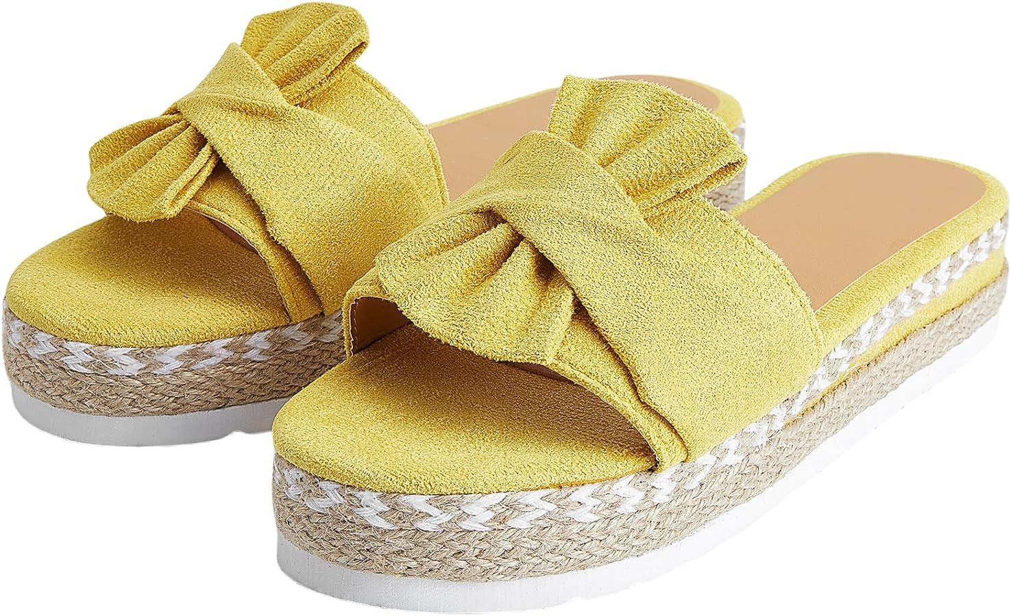 Women's Low Wedge, Platform Sandals with Bow Details | Amazon (US)