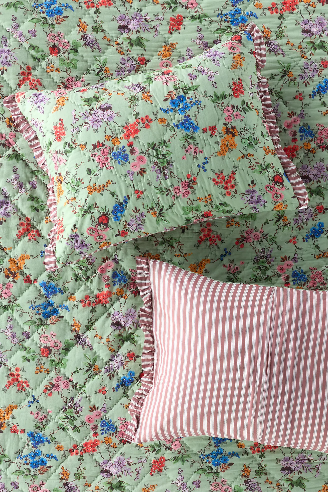 Cotton Voile Floral Printed Ruffle Shams, Set of 2 | Anthropologie (US)