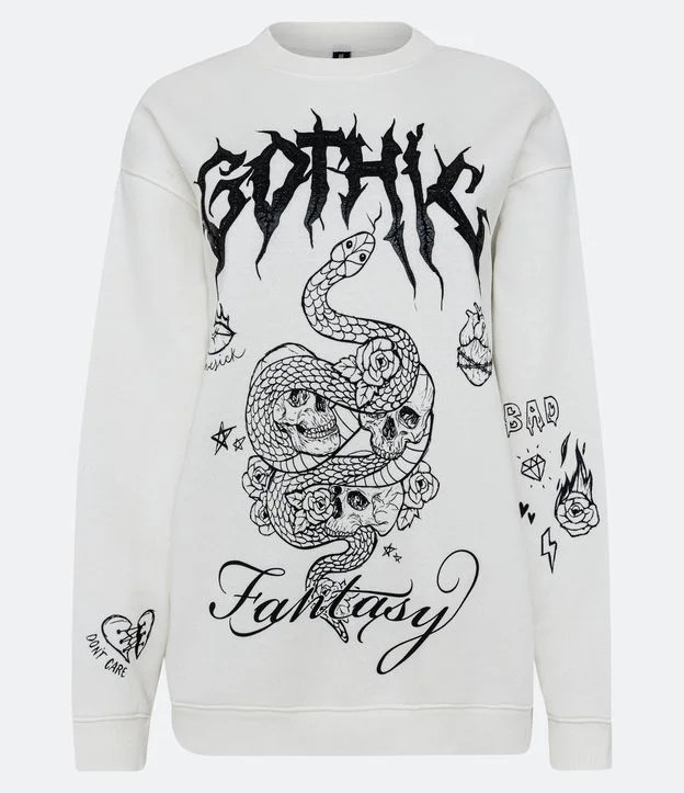 Blusão em Moletom com Forro Fleece e Estampa Gótica de Cobra e Caveiras Off White - Lojas Renne... | Renner (BR)