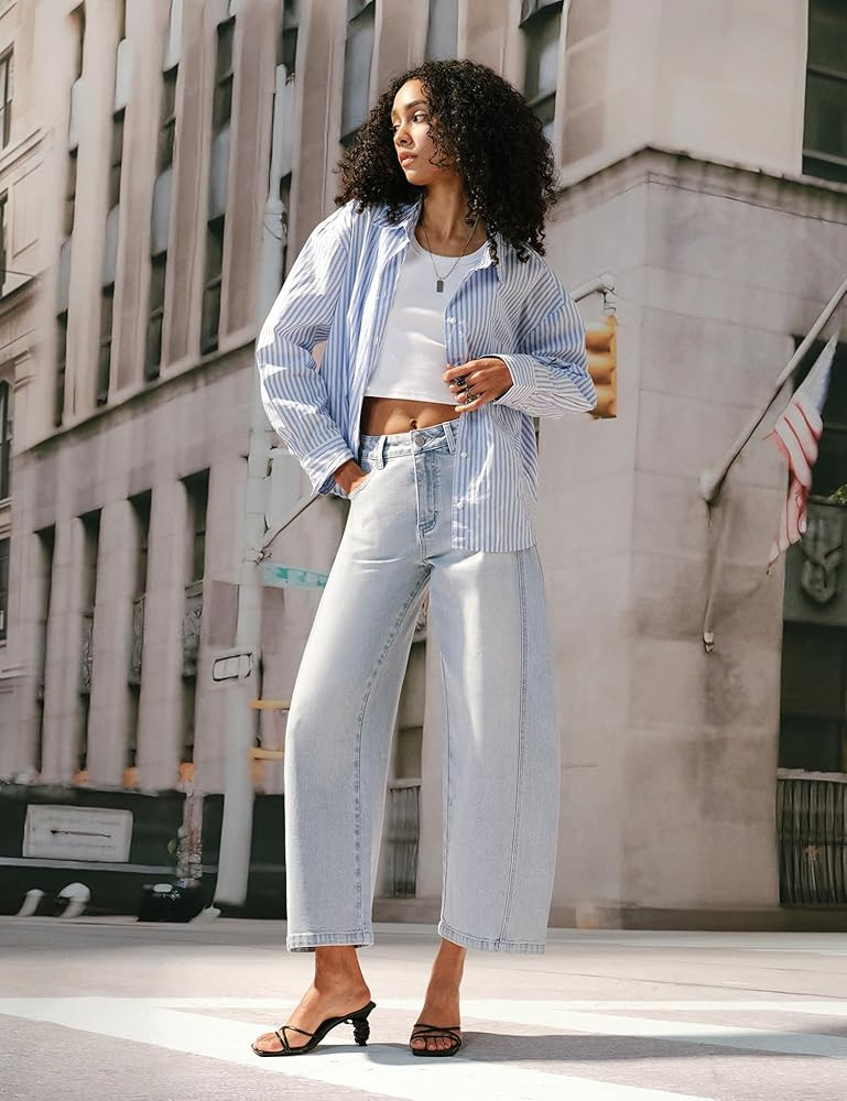 Barrel Jeans for Women Cropped Baggy High Waisted Jeans Strechy Y2K Casual Comfort Ankle Denim Pa... | Amazon (US)