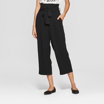 Women's Wide Leg Paperbag Crop Pants - A New Day™ Black | Target
