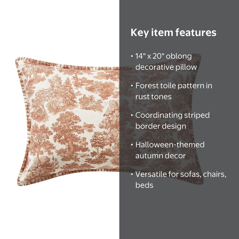 My Texas House Halloween Forest Toile Rust Oblong Decorative Pillow, 14" x 20" | Walmart (US)