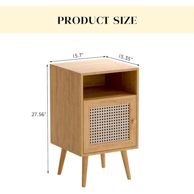 Modern Rattan Nightstand, Boho Side Table with Handmade Rattan Decorated Door, Wood Bedside Table... | Walmart (US)