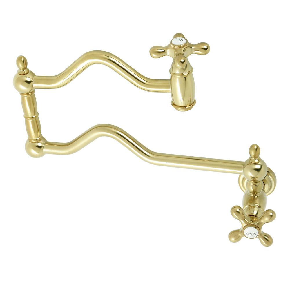 Kingston Brass Heritage Wall Mount Pot Filler in Brushed Brass | The Home Depot