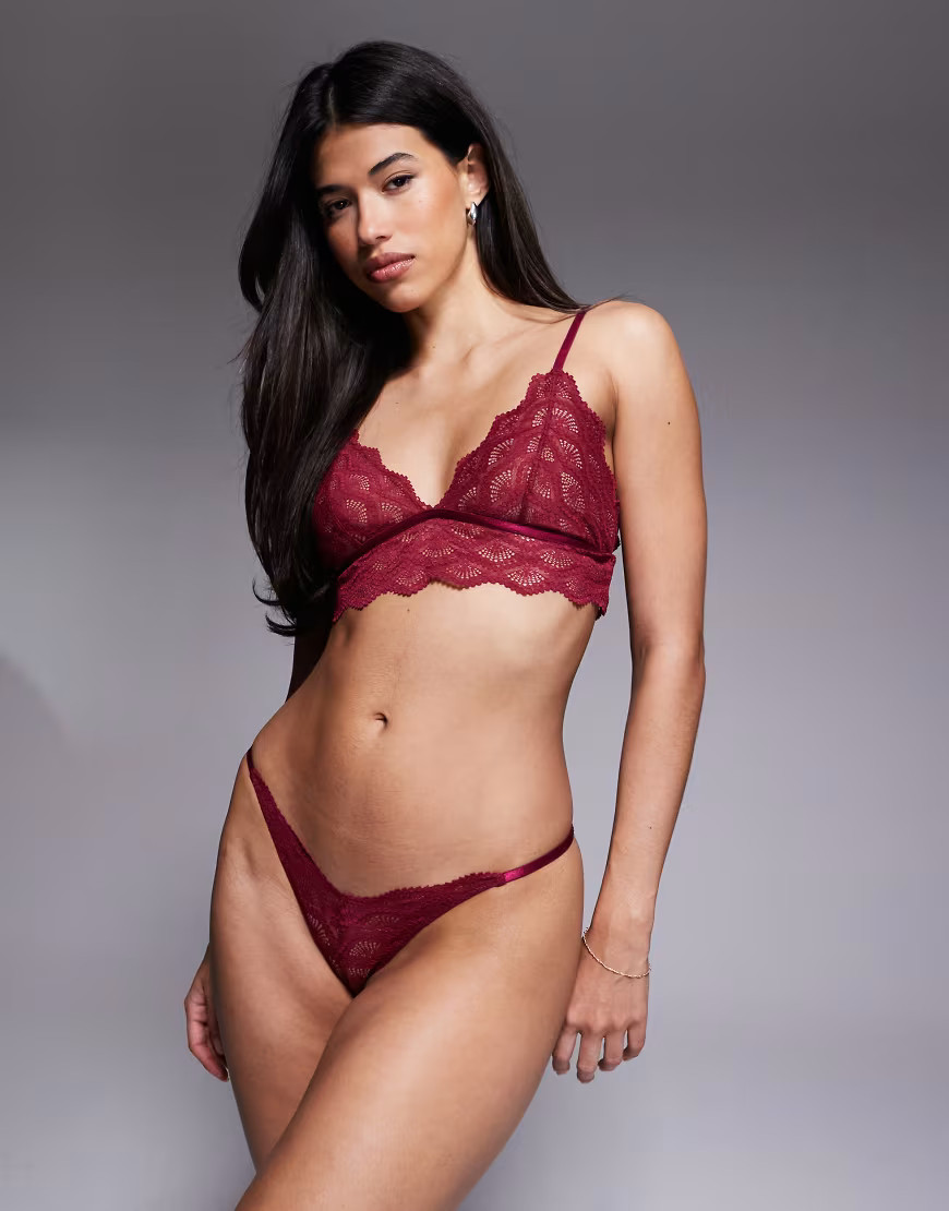 ASOS DESIGN Bryn lace longline bralette in burgundy-pink | ASOS (Global)