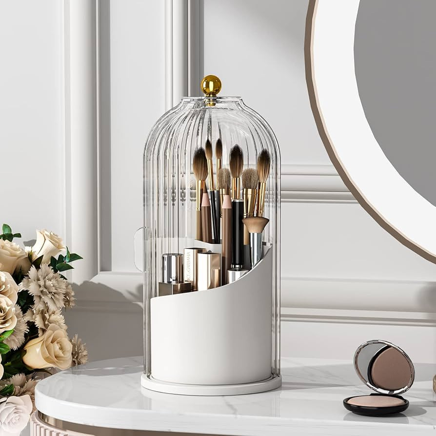 YOOLENS Makeup Brush Holder Organizer with Lid,360 Rotating Clear Dustproof Makeup Brushes Organi... | Amazon (US)