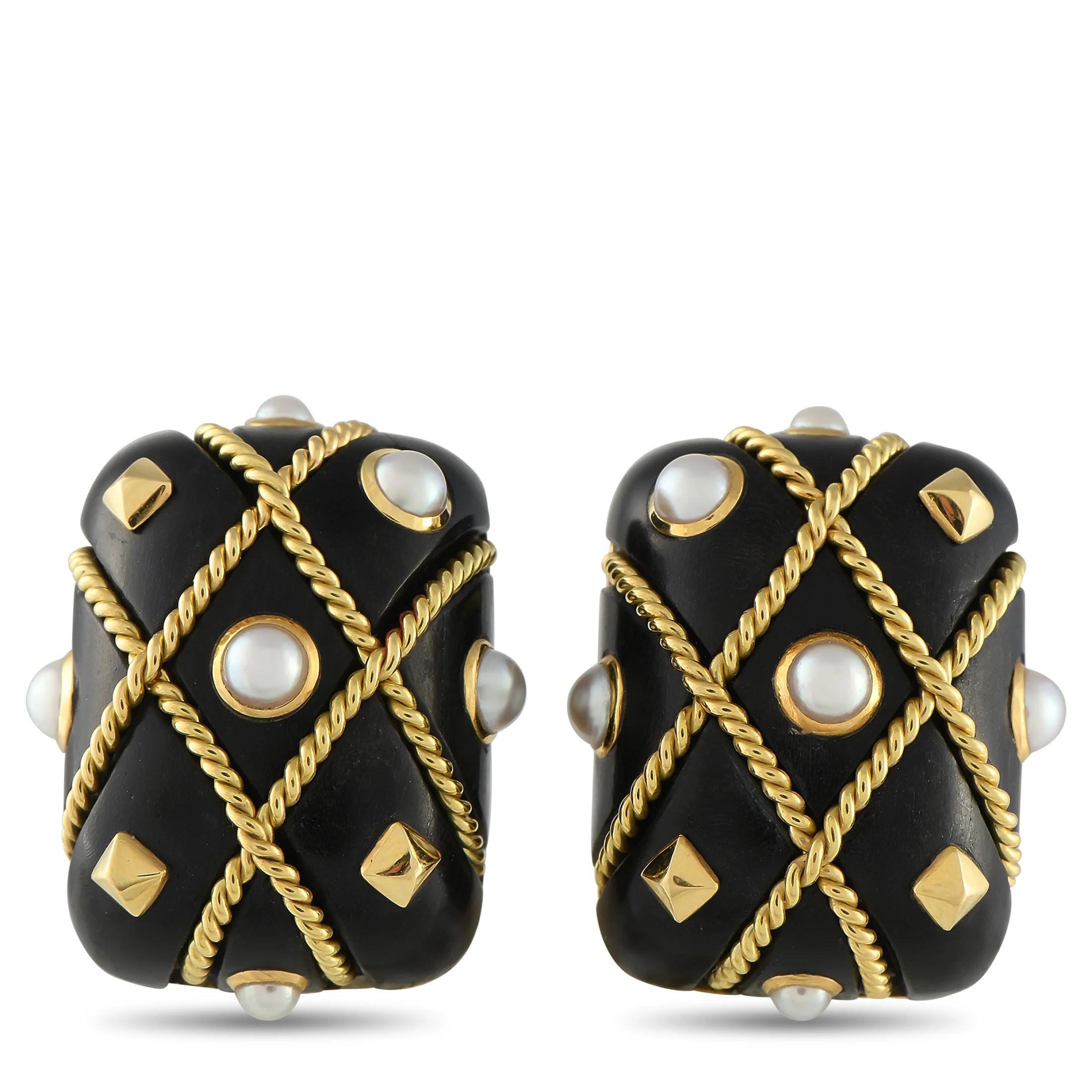 Seaman Schepps 18K Yellow Gold Pearl and Wood Clip-On Earrings SS06-061025 | Shop Simon