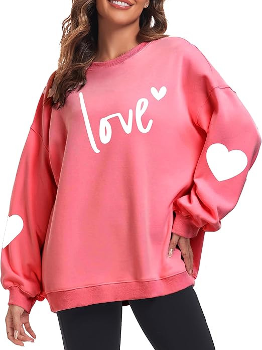 Valentines Sweatshirts for Women Valentines Shirts Valentine's Day Gifts Oversized Heart Love Lon... | Amazon (US)