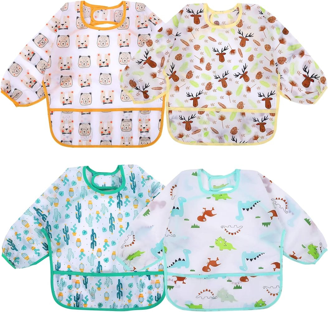 Accmor 4 Pack Long Sleeve Baby Bibs, Waterproof Sleeved Bib, Toddler Soft Bib for 6-36 Months | Amazon (US)