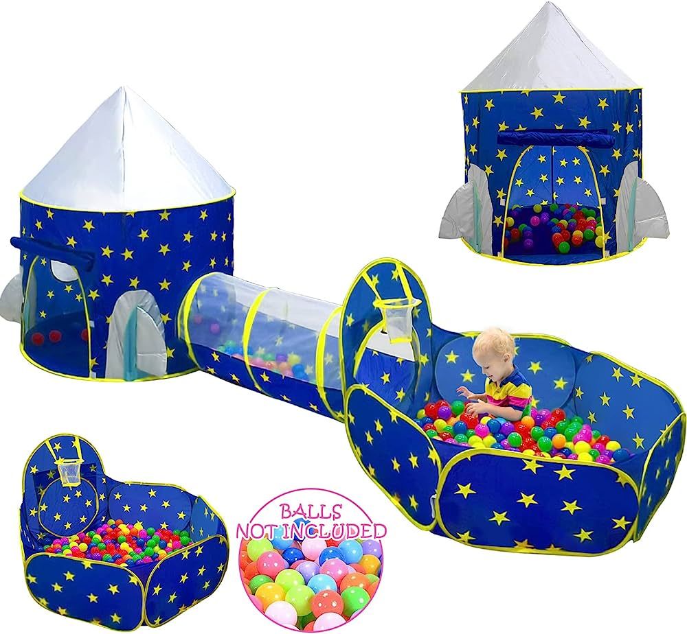 PigPigPen 3pc Kids Play Tent for Boys with Ball Pit, Crawl Tunnel, Princess Tents for Toddlers, B... | Amazon (US)