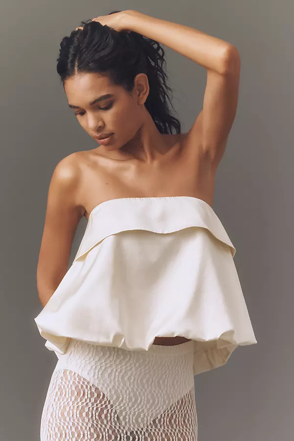 Mare Mare Linen Blend Strapless Silky Bubble Blouse | Anthropologie (US)