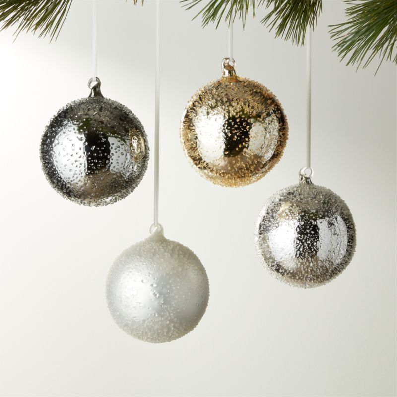 Textured Silver Metallic Mercury Glass Christmas Ornament 5'' Set of 4 + Reviews | CB2 | CB2