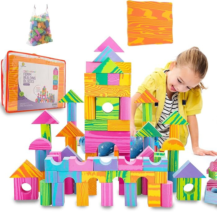 Morvat 140 Piece Colorful Soft EVA Foam Building Blocks Set, Waterproof Play Toy for Children, Ba... | Amazon (US)