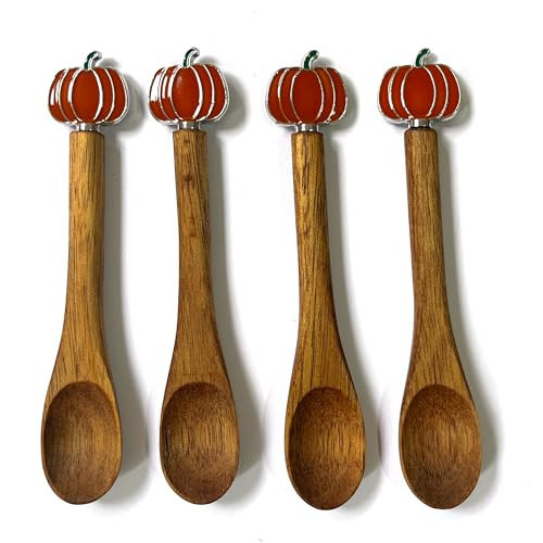 4PCS Wooden Spoons for Eating, Collection Pumpkin Spoons, Fall Coffee Spoons,Thanksgiving Wooden Teaspoon,Halloween Small Wooden Spoons for Honey Coffee Stirring Tea Yogurt Jars, 5.1 Inches Length | Amazon (US)