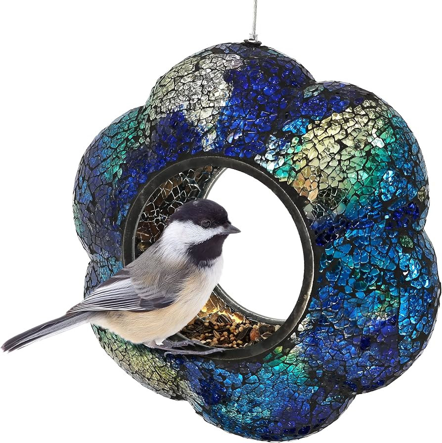Sunnydaze 10-Inch Glass Mosaic Hanging Bird Feeder for Outdoors - Fly-Through Glass Bird Feeder f... | Amazon (US)