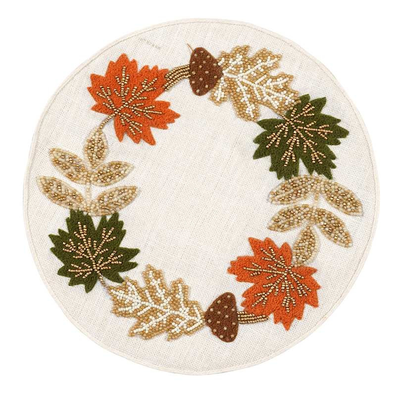 Leaf Beaded Embroidered Placemat, Jute, sold by At Home | At Home