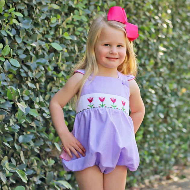Tulips In Spring Purple Smocked Leah Bubble | Classic Whimsy