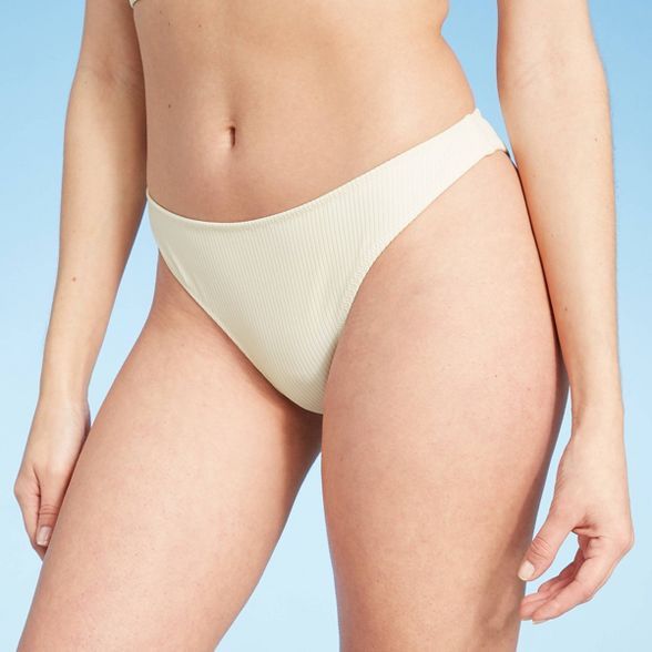 Women's Ribbed High Leg Extra Cheeky Bikini Bottom - Shade & Shore™ Eggshell | Target