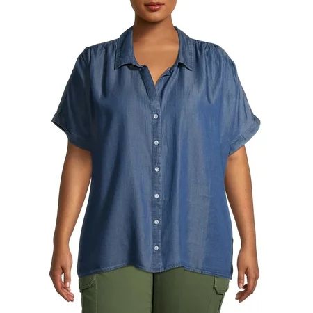 Terra & Sky Women's Plus Size Short Sleeve Button Front Camp Shirt | Walmart (US)