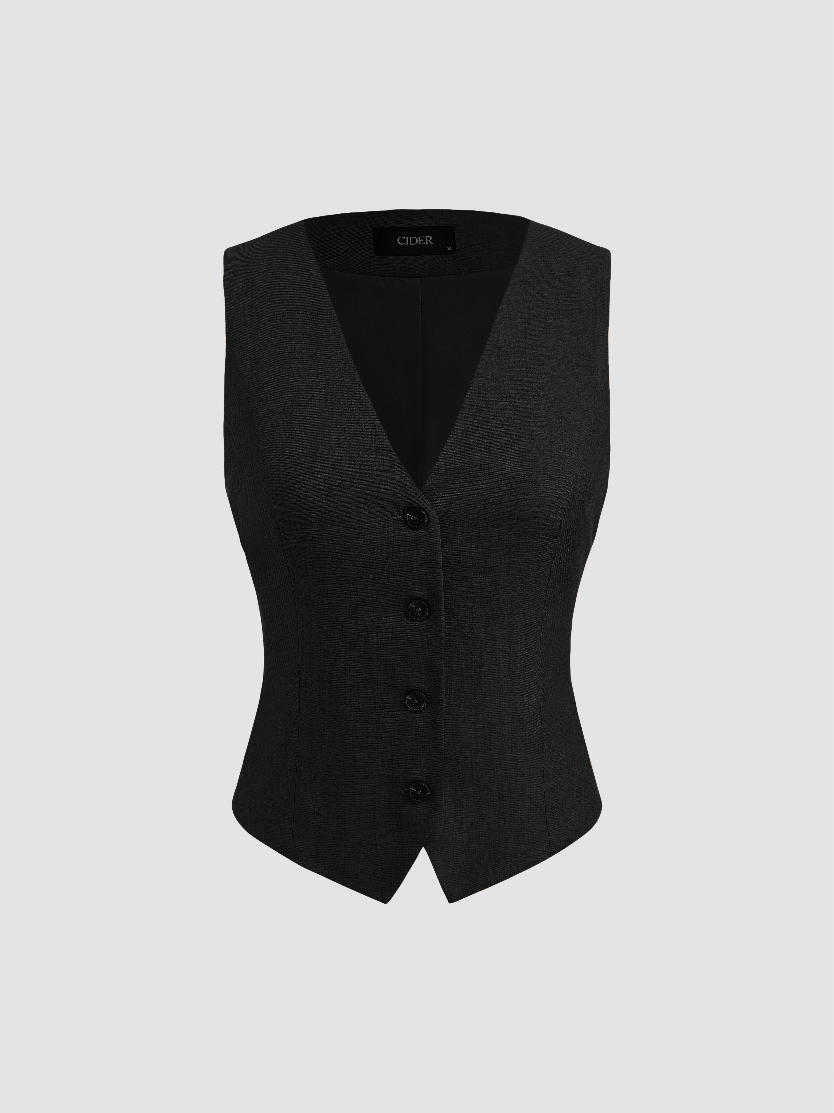 Woven V-neck Solid Button Vest For Daily Casual Work | Cider