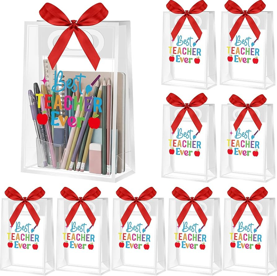 Gueevin 12 Pcs Clear Teacher Appreciation Gift Bags with Handles Reusable Notebook Line Treat Bag... | Amazon (US)