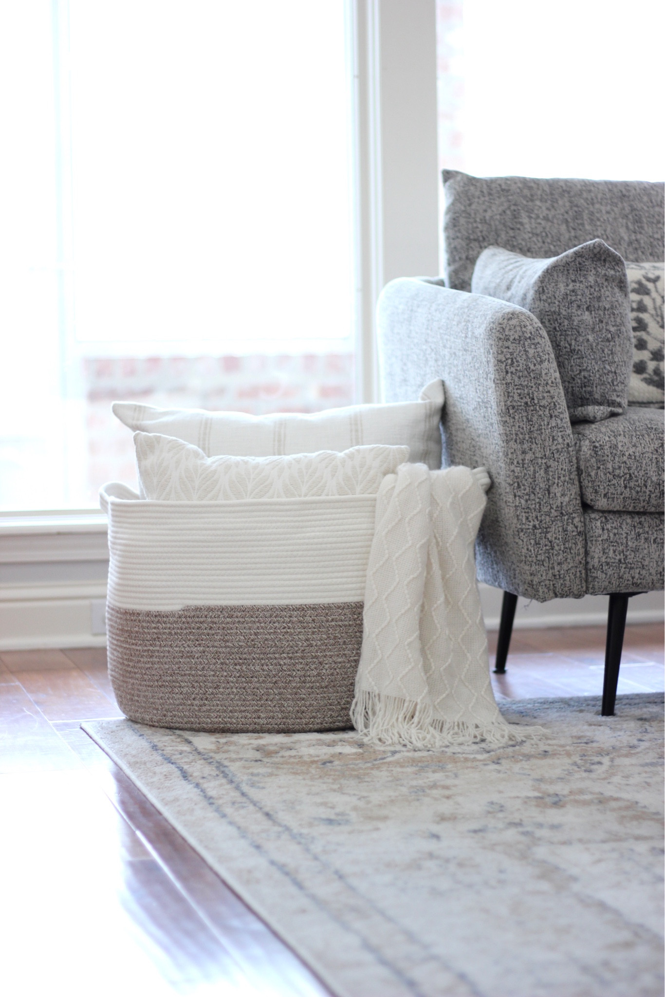 Living room decor and storage. Having an extra large basket for pillows and blankets works well if you need to fill the space and don’t have an accent table. 

Large basket, woven basket, rope basket, basket with handles, toy basket, basket for pillows, laundry basket, hamper, nursery storage, throw blanket, home decor Amazon, home decor on budget, Amazon throw blanket, armchair, arm chair, gray chair, grey chair, cozy chair, living room decor, living room furniture, area rug, living room rug, 

#LTKhome #LTKFind #LTKunder50