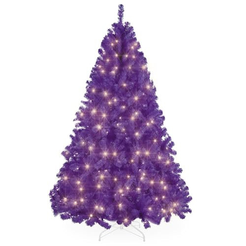 Best Choice Products 7.5ft Pre-Lit Purple Christmas Tree, Full Artificial Holiday Decoration w/ 1,350 Branch Tips, 550 Lights, Foldable Base | Amazon (US)