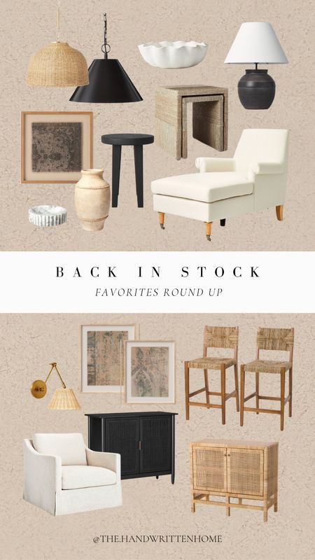 What’s in stock! Pulled favorites from other stores besides Target! Loved that these woven ar stools have restocked. I might pull the trigger!

Also my vintage rug art restocked at Target! Always a best seller.

Studio Mcgee
McGee
Amber interiors
Natural wood stools
Woven pendant light
Rattan sconce
Black cabinet


#LTKFind #LTKhome #LTKsalealert