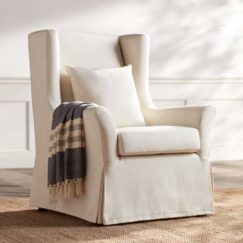 Pomona Oatmeal Fabric Slipcover Accent Chair - #96D44 | Lamps Plus | Lamps Plus