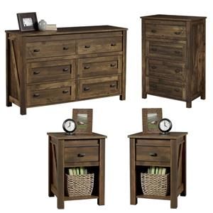 Home Square 4 Piece Bedroom Set with Dresser 2 Nightstands and Chest in Rustic | Cymax