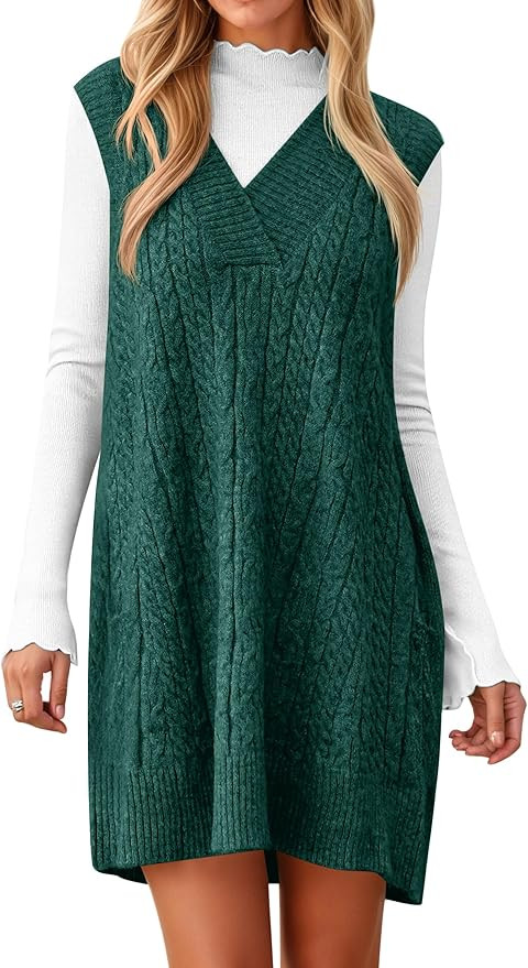 Cicy Bell Womens Oversized Sweater Vest Dress V Neck Sleeveless Fall Trendy Casual Knit Cable Min... | Amazon (US)