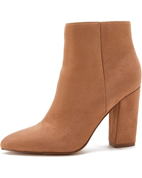 VETASTE Women Chunky High Heel Ankle Boots Fashion Chelsea Pointed Toe Booties Pump | Amazon (US)