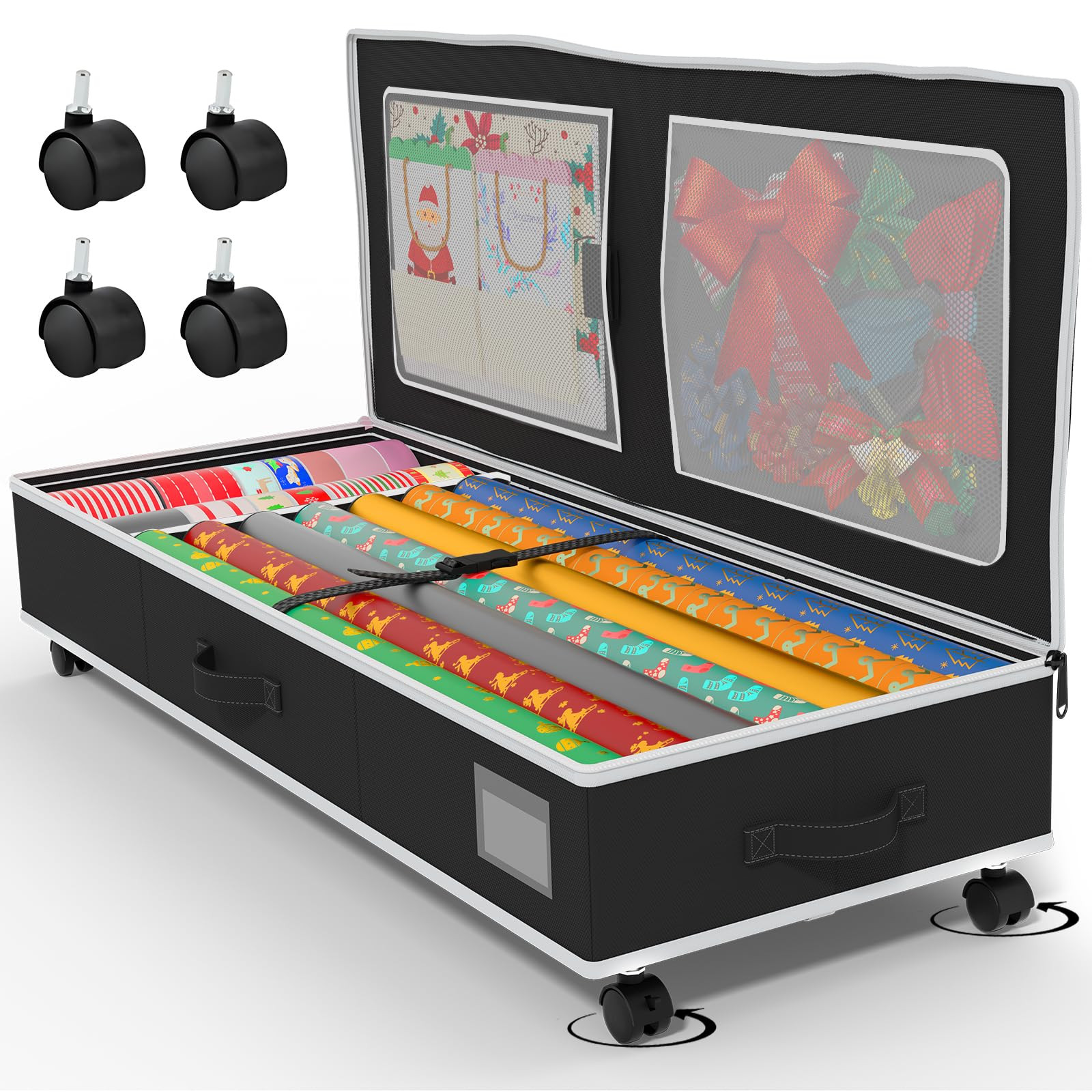 GoMaihe Wrapping Paper Storage with Wheels: Fits 41" Under-bed Gift Wrap Organizer & Container fo... | Amazon (US)