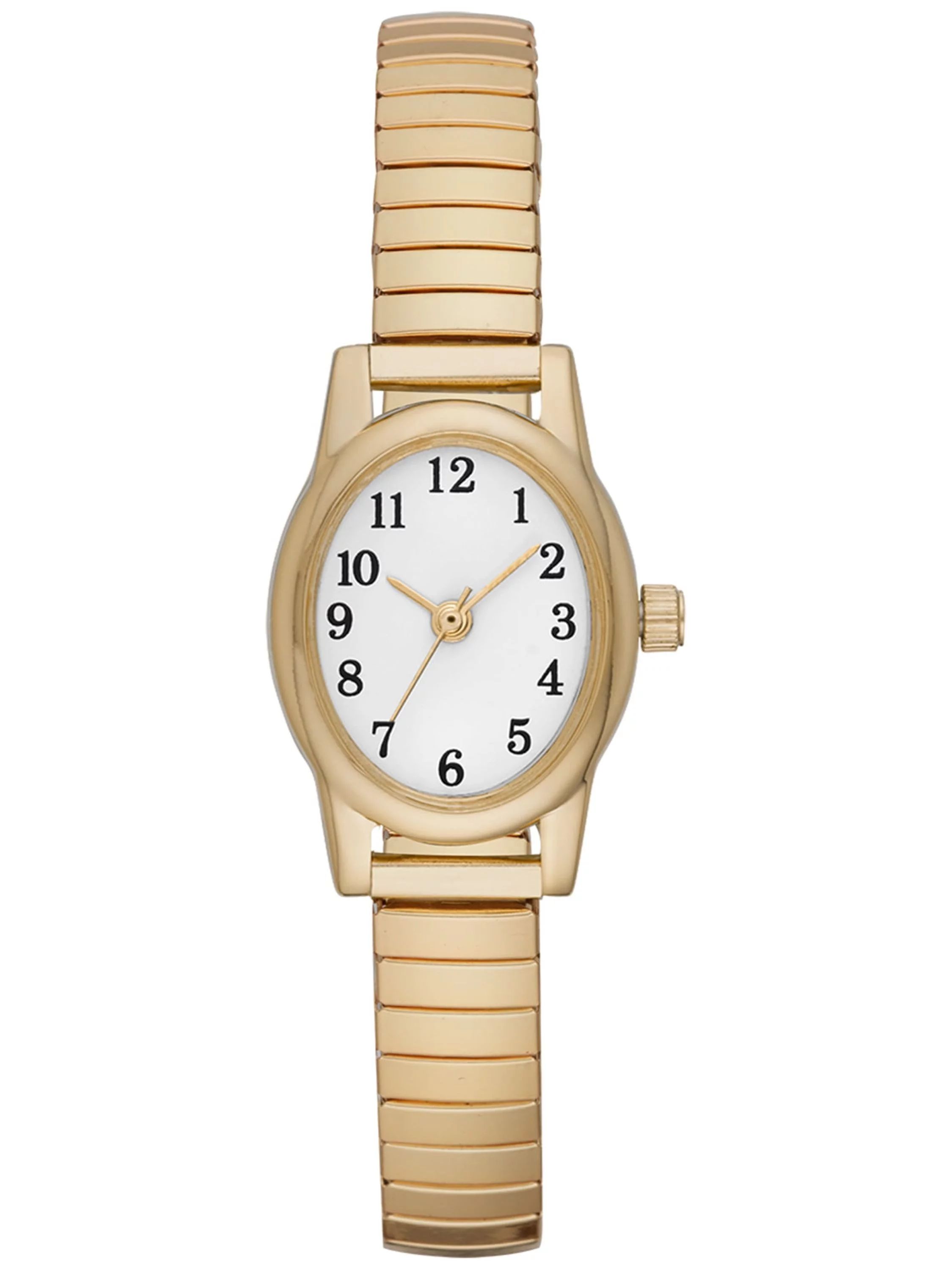 Time and Tru Women's Gold Tone Oval Watch with Expansion Strap | Walmart (US)