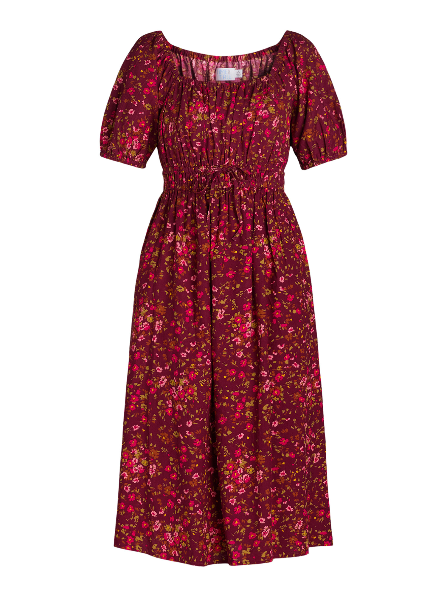 Time and Tru Women's Ruched Waist Print Midi Dress, Sizes XS-XXXL | Walmart (US)