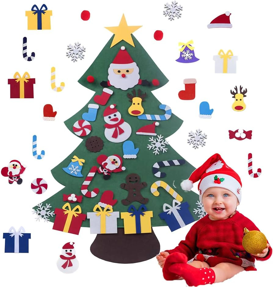 Bntuk Felt Christmas Tree for Kids Wall, DIY Felt Christmas Tree for Toddlers Set with 28 Ornamen... | Amazon (US)