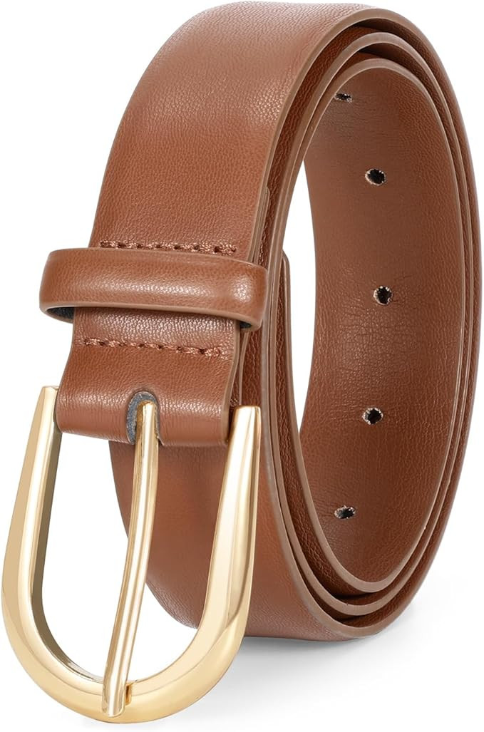 Women Belt for Jeans Pants Fashion Gold Buckle Ladies Dress Waist Belt | Amazon (US)