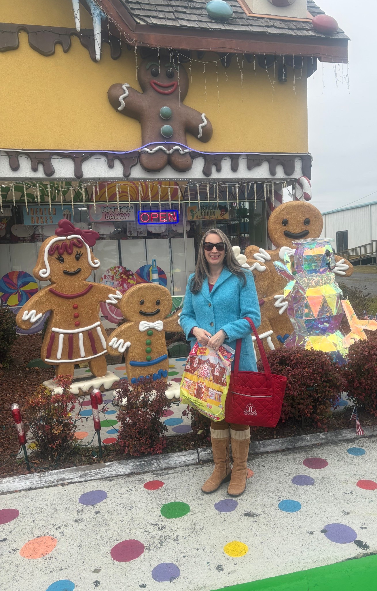 I took my son, camera shy, to this really cool candy store near our home. 
It is called Gretel’s candy house. As a name suggest, it looks just like the gingerbread house her and Hansel would have gone into. We took a chance and came out with some goodies.
This time of year, I love using my Vera Bradley red tote to go around town. It’s the perfect mom bag. I’ve tagged a similar one.
A few years ago, I found this unicorn of a color coat. I’ve done my best to search for several ones close to this color. And it has been so cold, I’ve been in my UGG boots and corduroys.
#homeschoolmom #homeschool 

#LTKmomlife #LTKdayinmylife #LTKootd