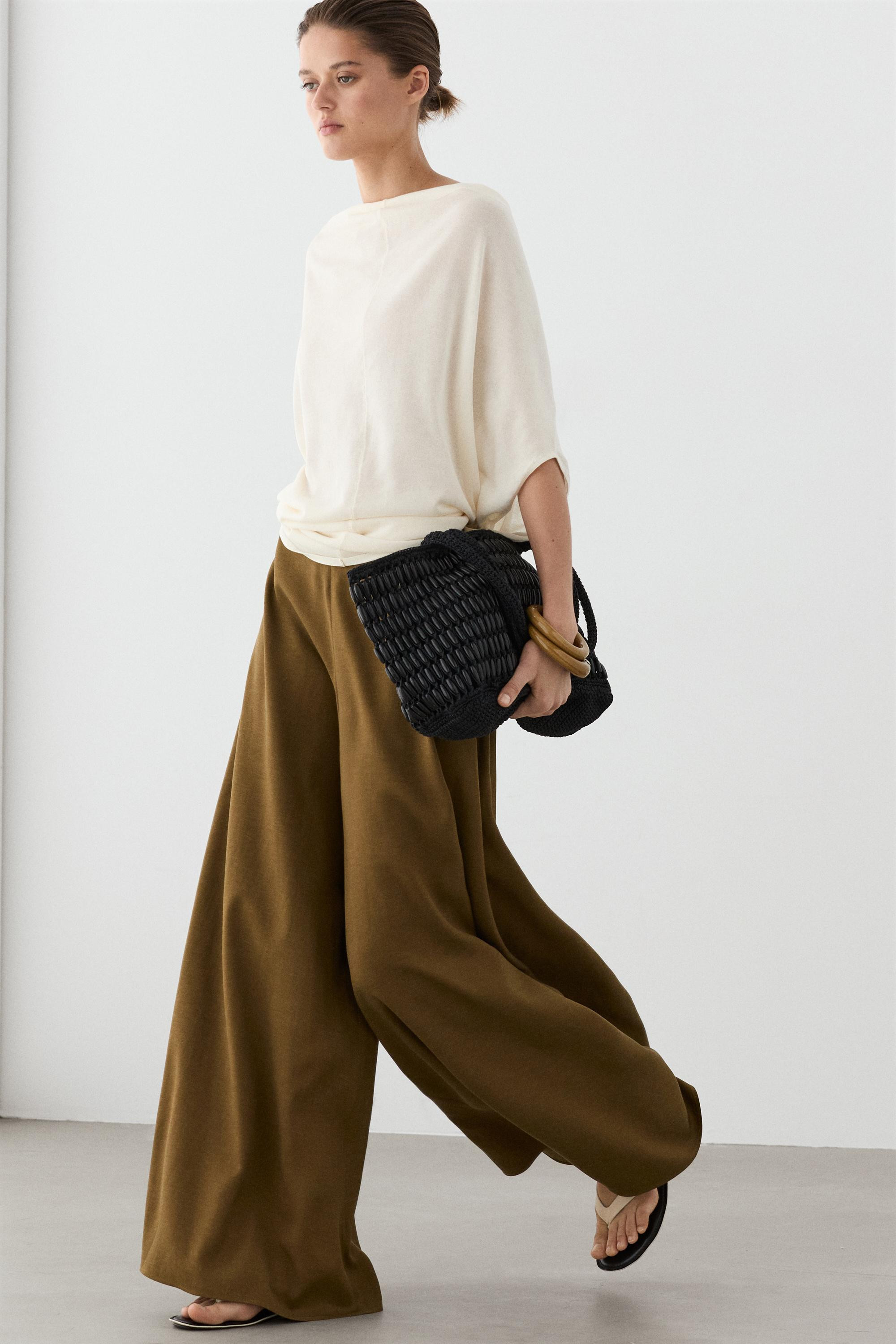 Flowing fabric wide-leg trousers | Massimo Dutti US
